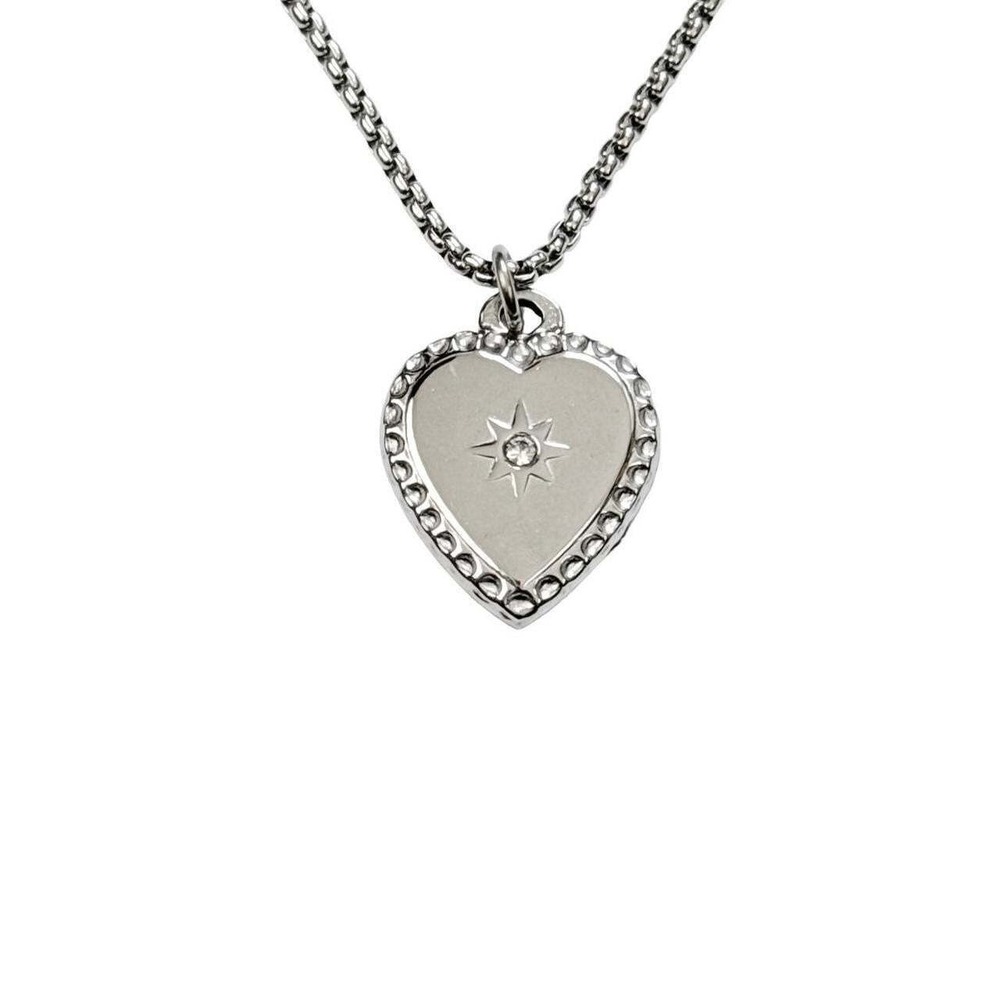 Silver Rhinestone Heart Necklace handmade stainless steel cubic zirconia chain